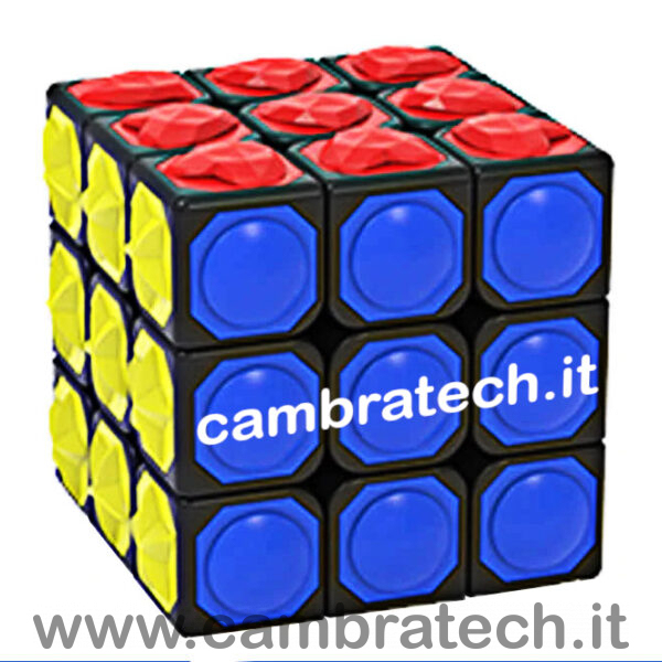 Immagine del cubo in cui si vede, frontalmente la faccia blu, a sinistra la gialla e in alto la rossa, immagine usata anche per rappresentare la categoria giochi