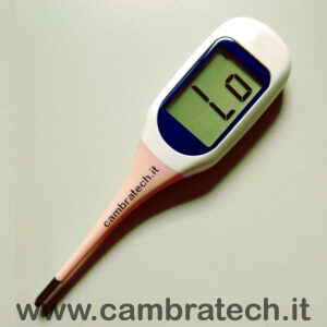Immagine del termometro corporeo adagiato su un tavolo con il lato superiore verso di noi, immagine usata anche per rappresentare la categoria medicali parlanti