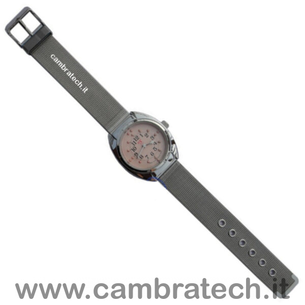 Immagine dell'orologio tattile in acciaio Tempo con cinturino aperto e disteso, immagine usata anche per rappresentare la categoria orologi tattili e economici