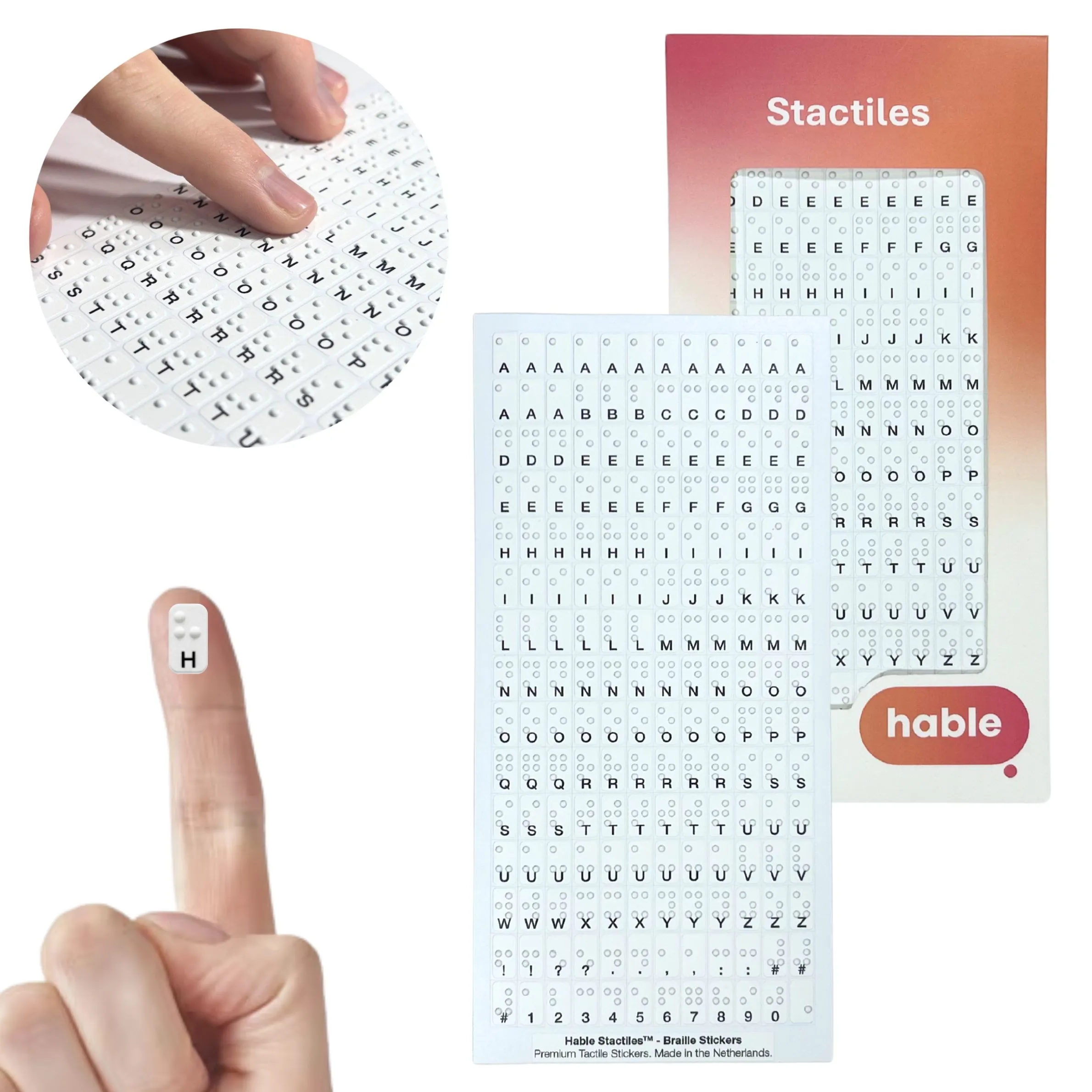 Piccole etichette tattili adesive con lettere e alfabeto braille
